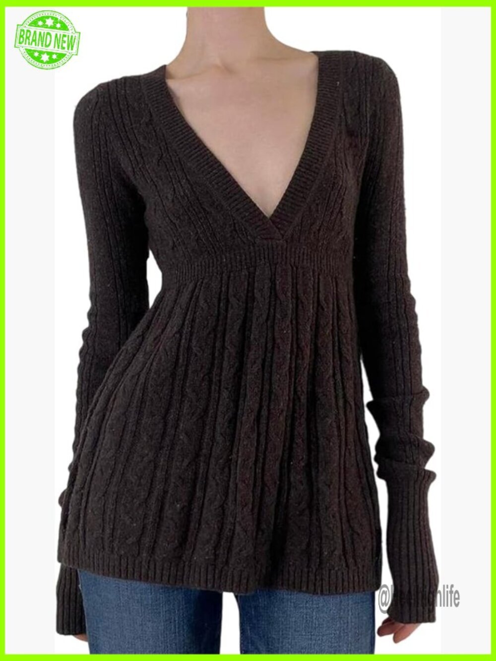 Y2K Babydoll Sweater Women Square Neck Long Sleeve Knit Pullover Top Fairycore